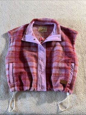 Roxy Great Divide Print Smokey Grape Plaid Fleece Vest Small